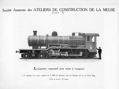 <b>Locomotive compound pour trains à voyageurs</b><br>à 4 cylindres à 6 roues couplées de 1m800 de diamètre<br>pour les Chemins de fer de l'Etat Belge 